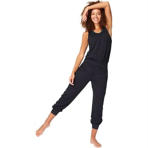Sweaty Betty Gary Black Scoop Neck Athletic Jogger Jumpsuit NWT Size Extra Large - Picture 1 of 7